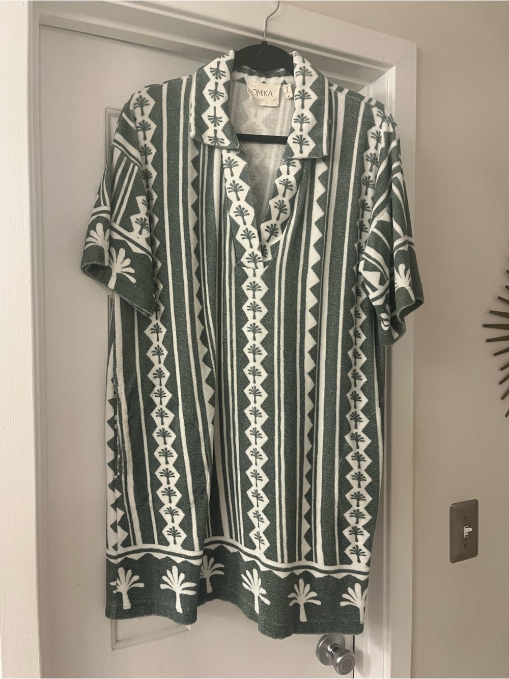 Omika Green & White Short-Sleeve Patterned Camp Shirt